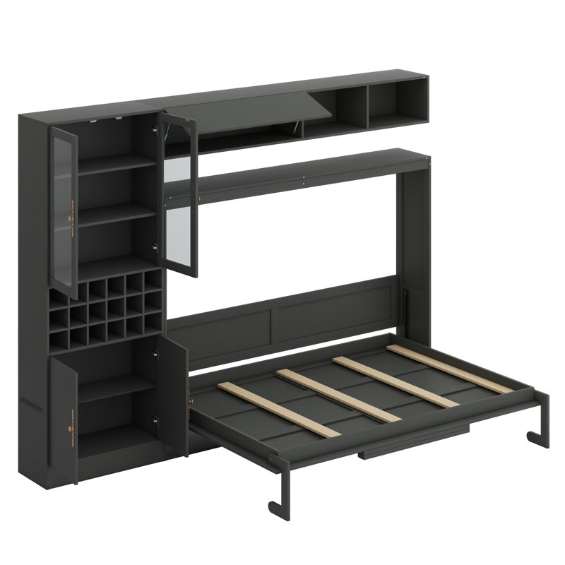 Lit escamotable mural avec canapé, tablettes USB et lumière Murphy, Gris