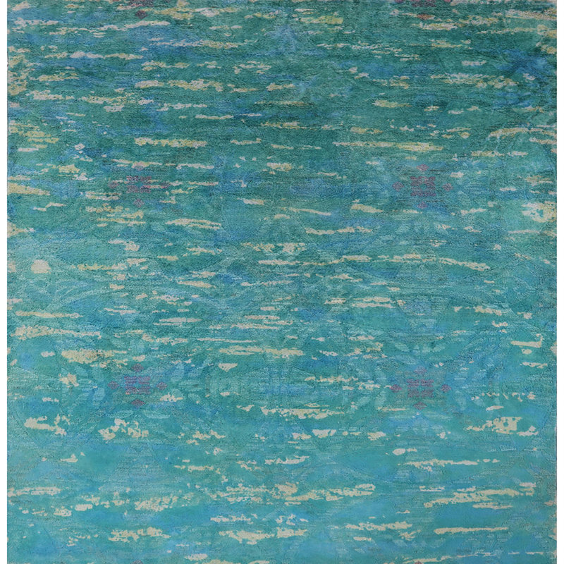 Tapis abstrait bleu sarcelle, Carré 6 pi