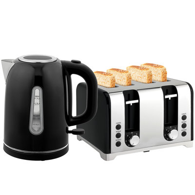 HOMCOM 4 Slice Wide Slot Toaster and 1.7L Rapid Boil Kettle Set