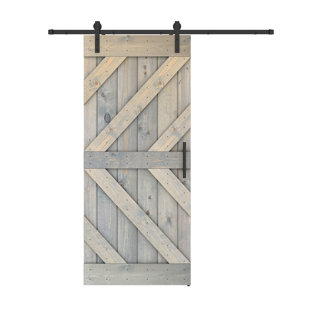 Porte de grange lambrissée peinte en bois et en métal avec trousse de quincaillerie d'installation