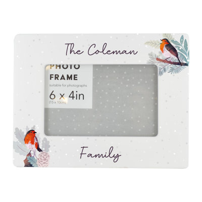 Personalised Family Festive Robin Christmas Ceramic Single Picture Frame in White