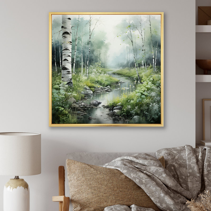 Birch Woods Ethereal Elegance V - Forest Canvas Prints, Cadre flottant doré, H 36 po x l 36 po x P 1,5 po