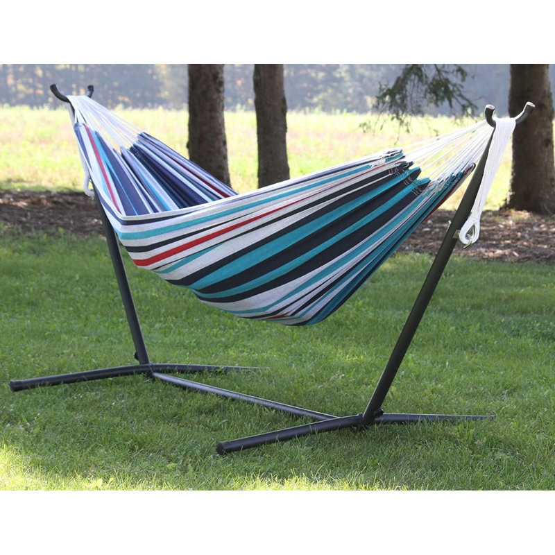 Double Cotton Hammock with Space-Saving Steel Stand including Carrying Bag