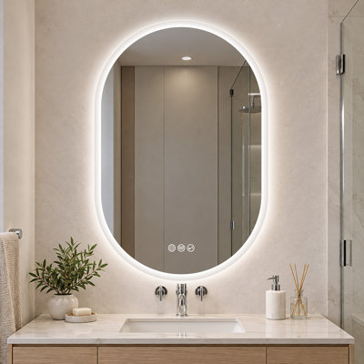Oval Lighted Frameless Wall Mounted Accent Mirror