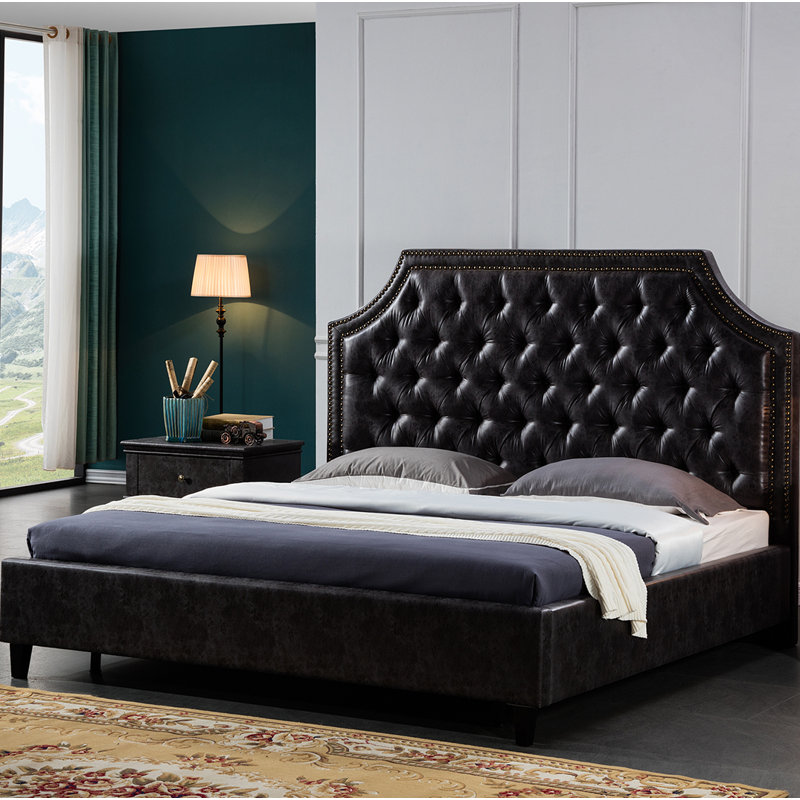 Vegan Leather Platform Bed, Dark Gray, California King