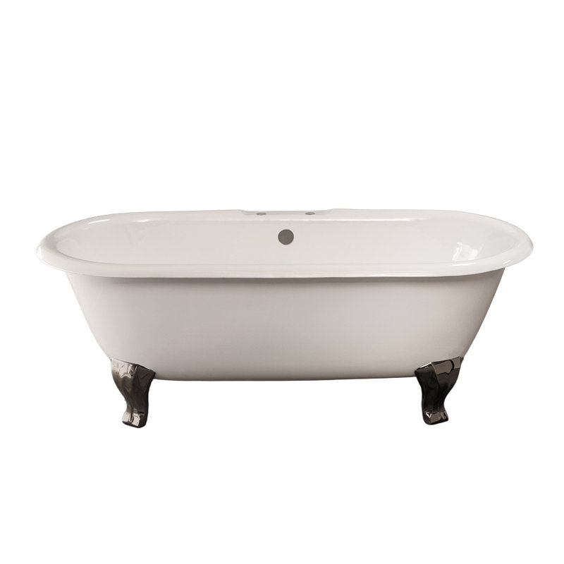 Strom Living Como en fonte avec baignoire à pieds à double extrémité de 5,5 pi et trous de robinet de 7 po, Nickel poli