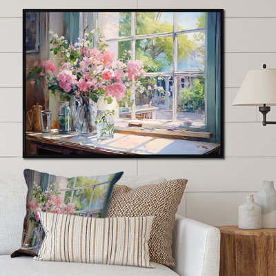 Delicate Vintage Flower French Windows View II - Floral Window Wall Art