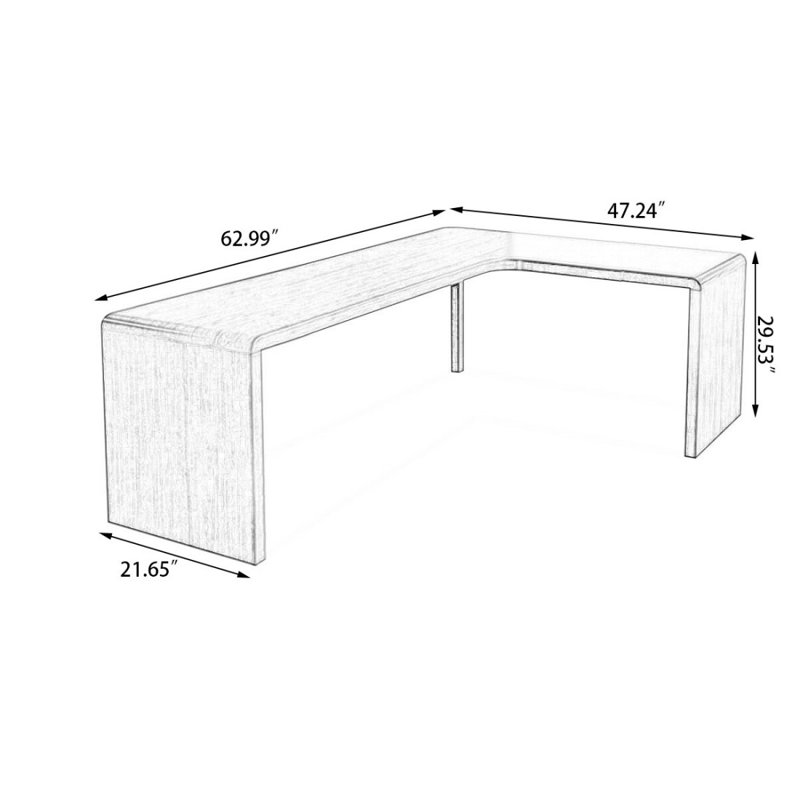 Bureau d'écriture en L en bois massif brun noisette, H 29,53 po x l 62,99 po x P 47,24 po, Retour à droite