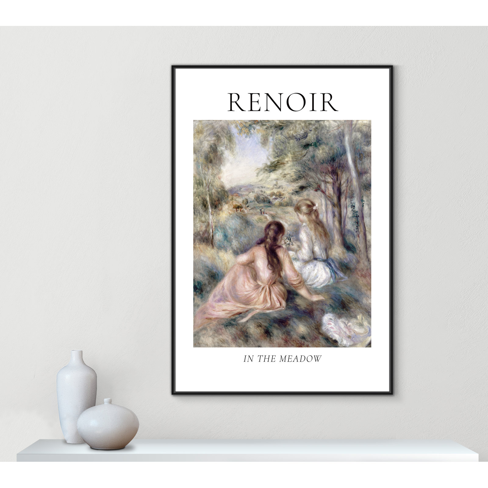 Old Masters Collection " In The Meadow " by Auguste Renoir, No, 61.5" H x 41.5" W x 2" D, Black Floater Frame