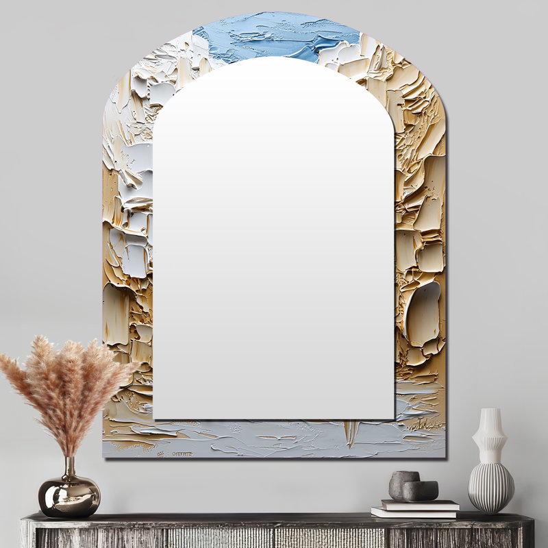 Or et souk de Whitemarrakech au Maroc I - miroir asymétrique marocain, miroir mural unique à arche dorée, impression sur métal