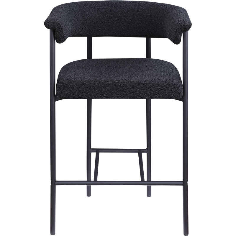 Malin Upholstered Counter Stool with Metal Frame, Black Boucle Fabric