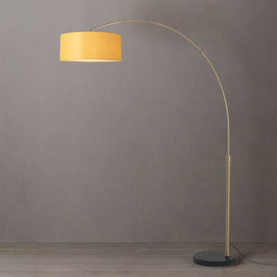 Float 92" Arc Lamp - Weathered Brass, Black Marble Base, Mustard Linen Shade, Dimmable, Bulb Included