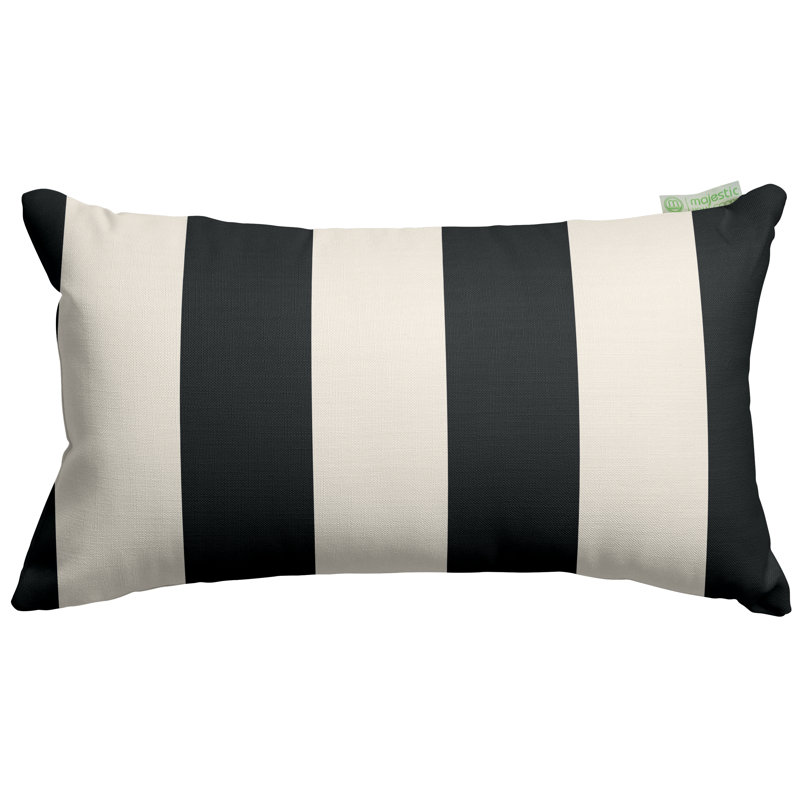 Modern Striped Polyester Rectangular Throw Pillow, Black, Outdoor-Indoor, Washable