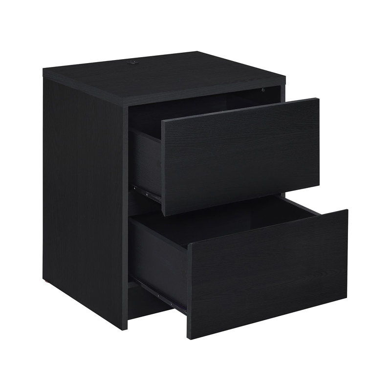 Table de chevet 2 tiroirs en bois avec lumières DEL et USB en noir