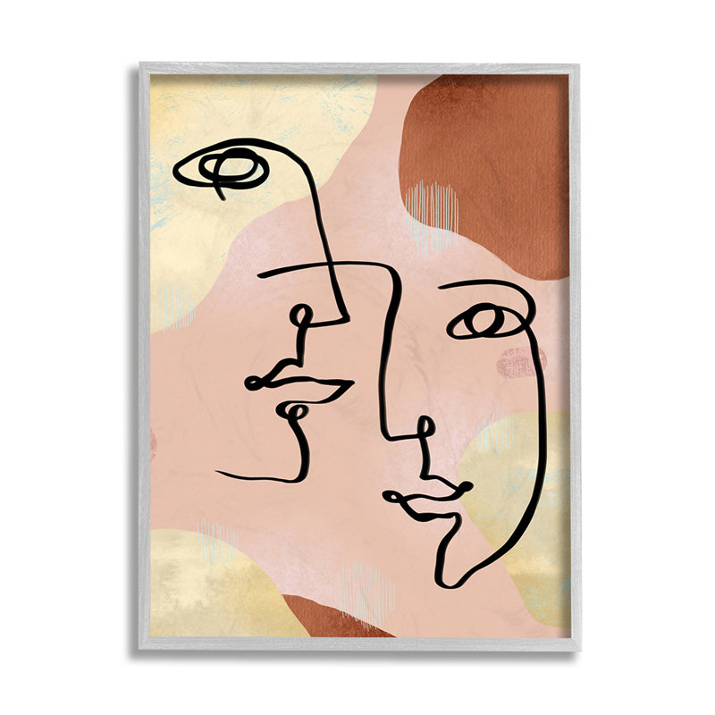 «Mixed faces», dessin au trait abstrait, brun et jaune par Ziwei Li - impression, Toile tendue, H 20 po x l 16 po x 1,5 po