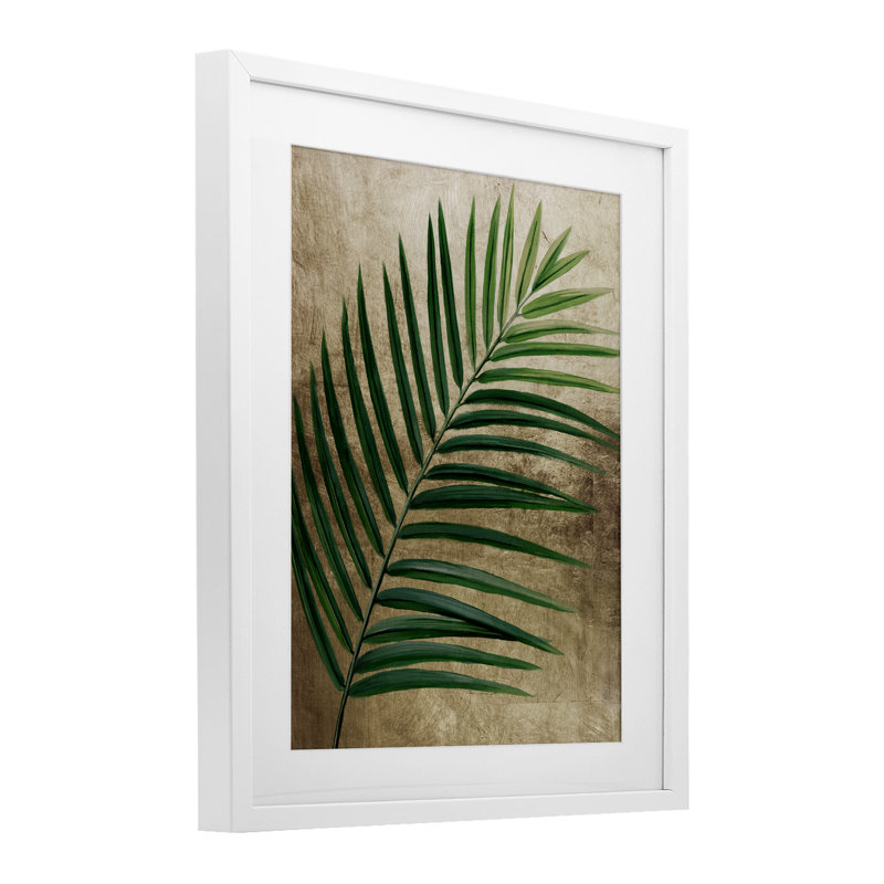 «Earthy Palm Leaf», reproduction sous verre encadrée, design par Anna Lischenko, H 17 po x l 21 po, Cadre blanc côtier