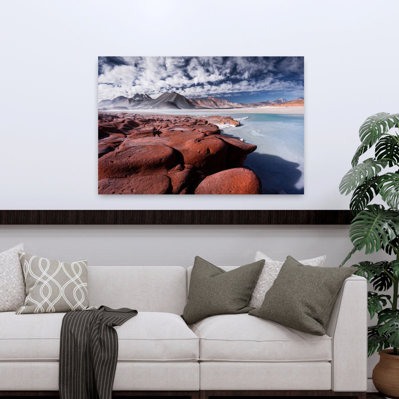 Piedras Rojas, art mural contemporain abstrait, 32" H x 48" W