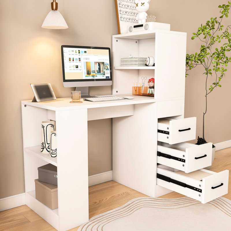 Bureau blanc à 41 prises pour un usage domestique, avec construction et 3 tiroirs et fonction de charge