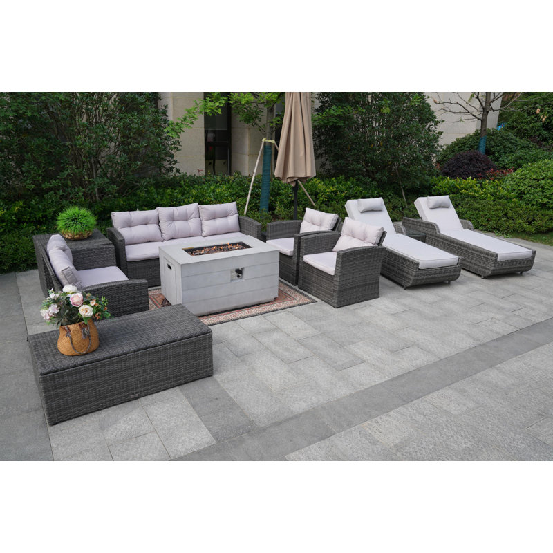 Ensemble de patio 10 pièces en rotin avec coussins