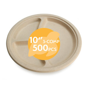 100% Compostable Disposable Plant Fiber Plates [500 Pack] (Set of 500)