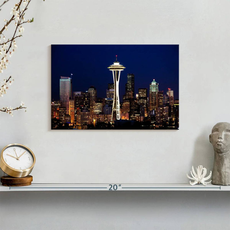 Ravi Seattle Night Cityscape, 8" H x 12" W