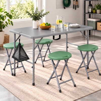 Ensemble de table pliante et tabouret 5 pièces, table de salle à manger pliante portative 4 pi avec 4 tabourets pliables, ensemble de salle à manger d'extérieur pour la cuisine, le camping et les fêtes