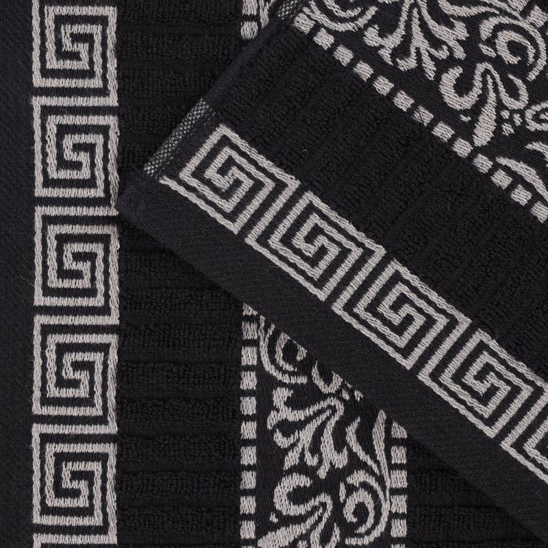 Athens 100% Cotton Medium Weight Floral Border 8-Piece Towel Set, Black/Chrome