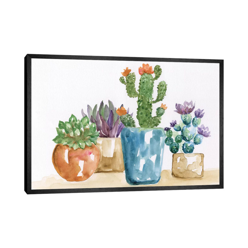 Summer Succulents II - Painting on Canvas, Black Framed, 101.6 cm H x 66.04 cm W