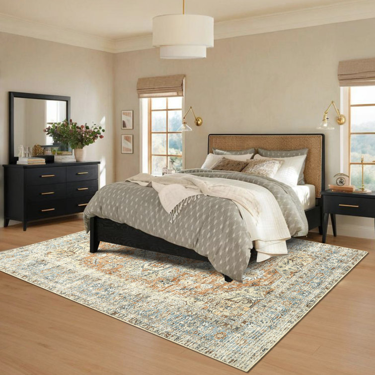 Ruelu Washable Vintage Floral Area Rug for Living Room