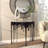 Moderna Aluminum Metal Abstract Crescent Drip Living Room Console Table with Melting Designed Legs and Shaded Glass Top-1750573108