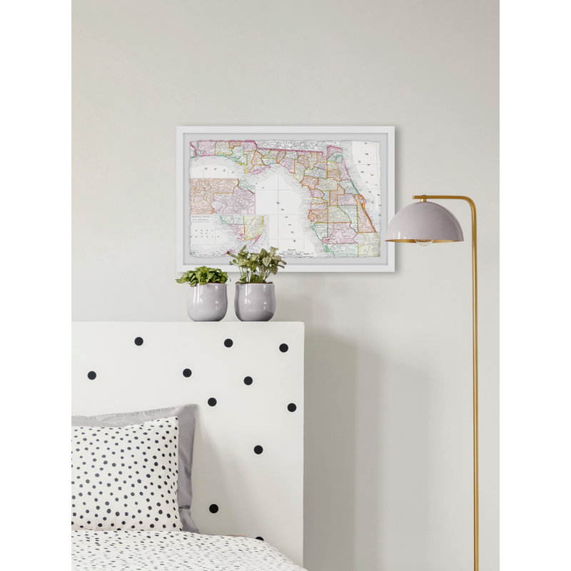 Carte de l'État de la Floride - reproduction encadrée sur papier, H 20 po x l 30 po x P 1,5 po