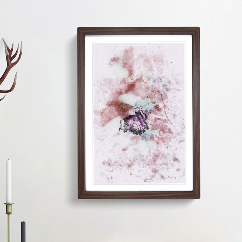 A Butterfly Upon A Flower - Single Picture Frame Painting on MDF, 45cm H x 33cm W x 2cm D, Walnut Framed