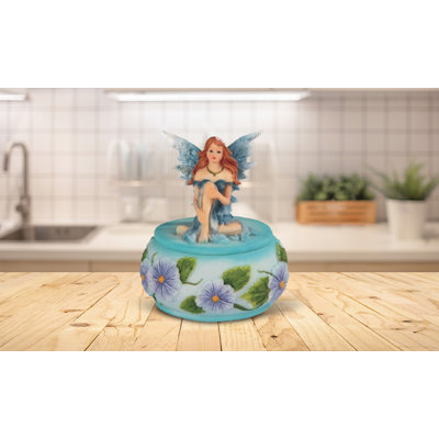Ashim 3"H Fairy on Blue Flower Trinket Box Unique Gifts