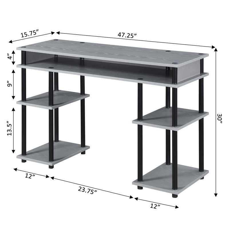 Bureau d'écriture avec tablettes sans outils Edwin, Gris / mâts noirs