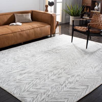 Tapis gris / ivoire en viscose / laine / coton touffeté à la main Kenosha