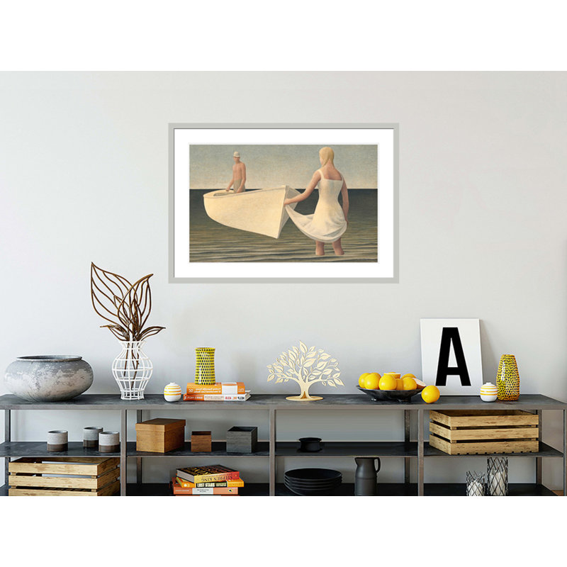 «Woman Man and Boat» par Alex Colville - Reproduction giclée sur cadre, H 28,81 po x l 41,5 po
