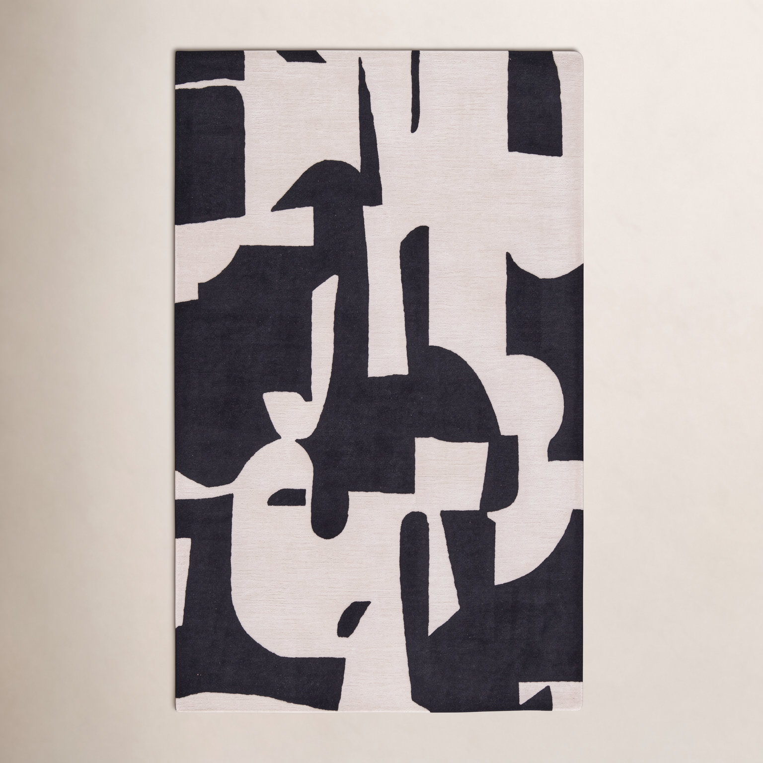 Black Cream Hand-Tufted Abstract Rug, Rectangle 8' x 10'