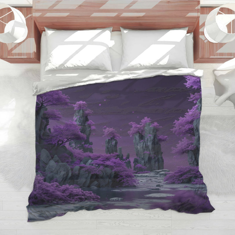 Édredon mauve à motif de paysage mauve, Simple extra long