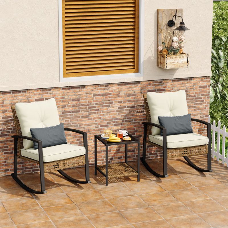 Ensemble de conversation pour patio pour 2 personnes avec coussins, Beige