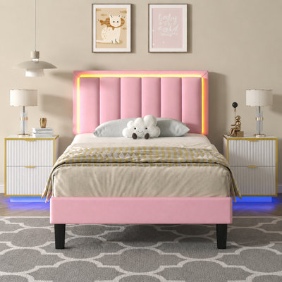 Smart LED Leather Bed With 2 RGB LED Nightstands – 3-Piece Bedroom Set