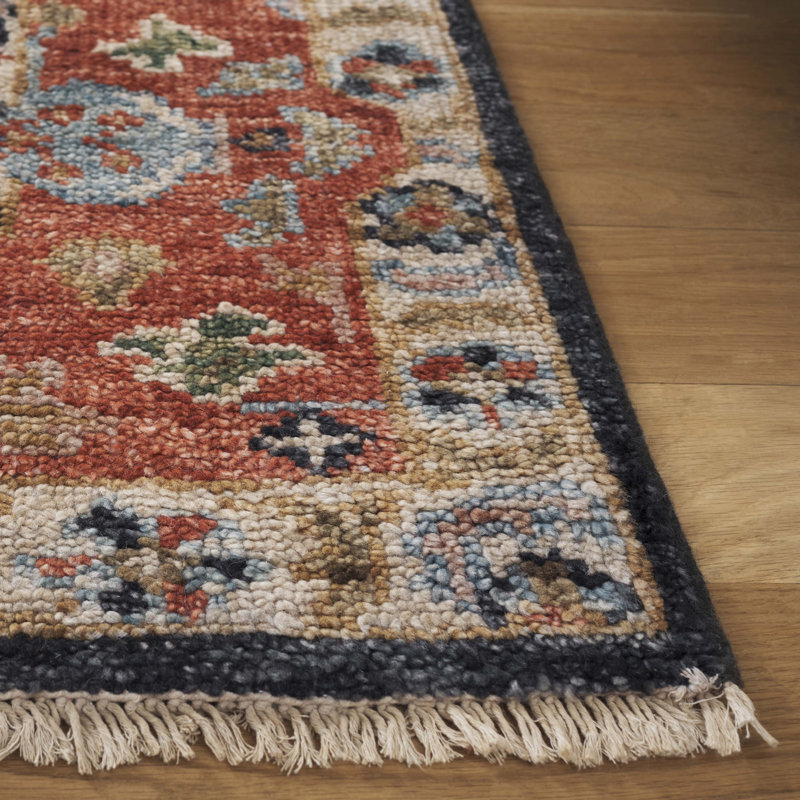 Southwestern Hand-Knotted Wool Blue / Red Area Rug, Rectangle 6' x 9'