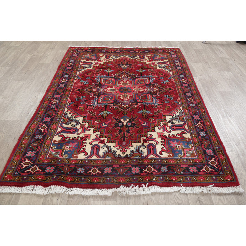 Tapis unique en laine noué à la main New Age Heriz rouge de 5 pi x 6 pi 8 po Nixen