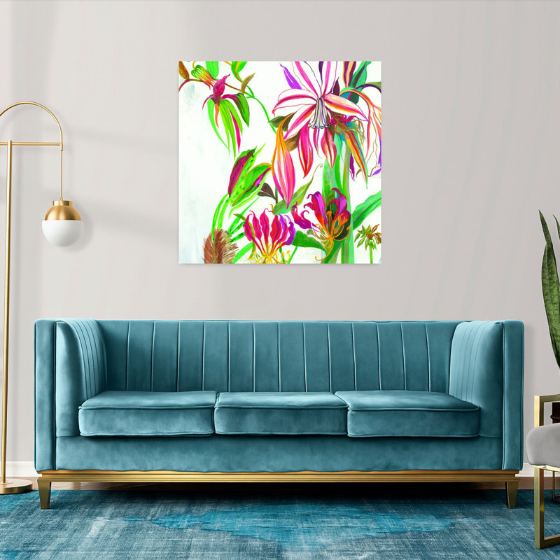 Art tropical contemporain abstrait tropical vibrant III, H 36 po x l 36 po