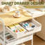 3 Tier Rolling Storage Trolley with Wooden Table Top and Drawer, Metal Utility Cart with Lockable Wheels for Kitchen Bathroom Office and Bedroom, White
