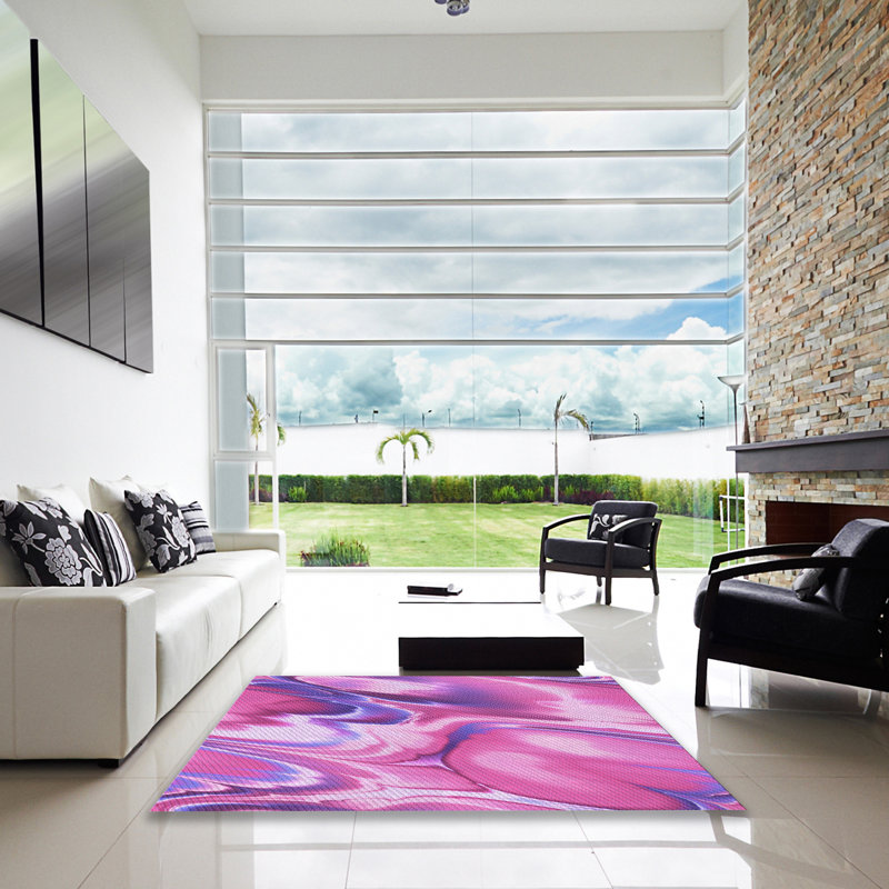 Tapis abstrait en laine mauve, Carré 5 pi