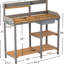 Banc de jardin d'extérieur, bureau de poste de travail en bois avec armoire, grande surface de travail, construction en bois, style gris et brun pour l'extérieur, grand banc de jardin
