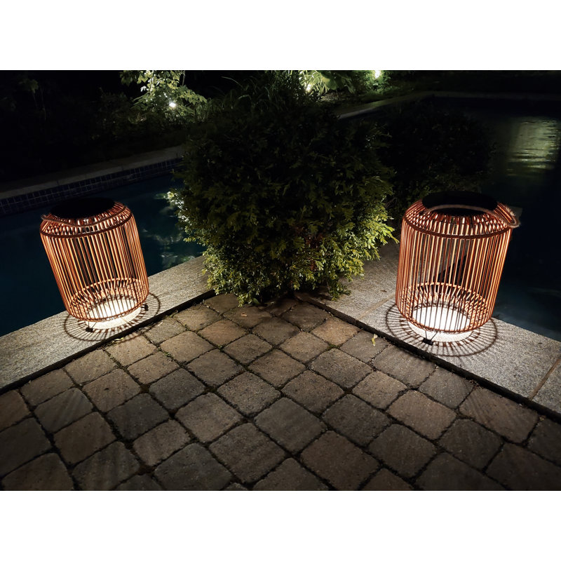 Beige Rattan Solar Powered LED Outdoor Floor Lamp