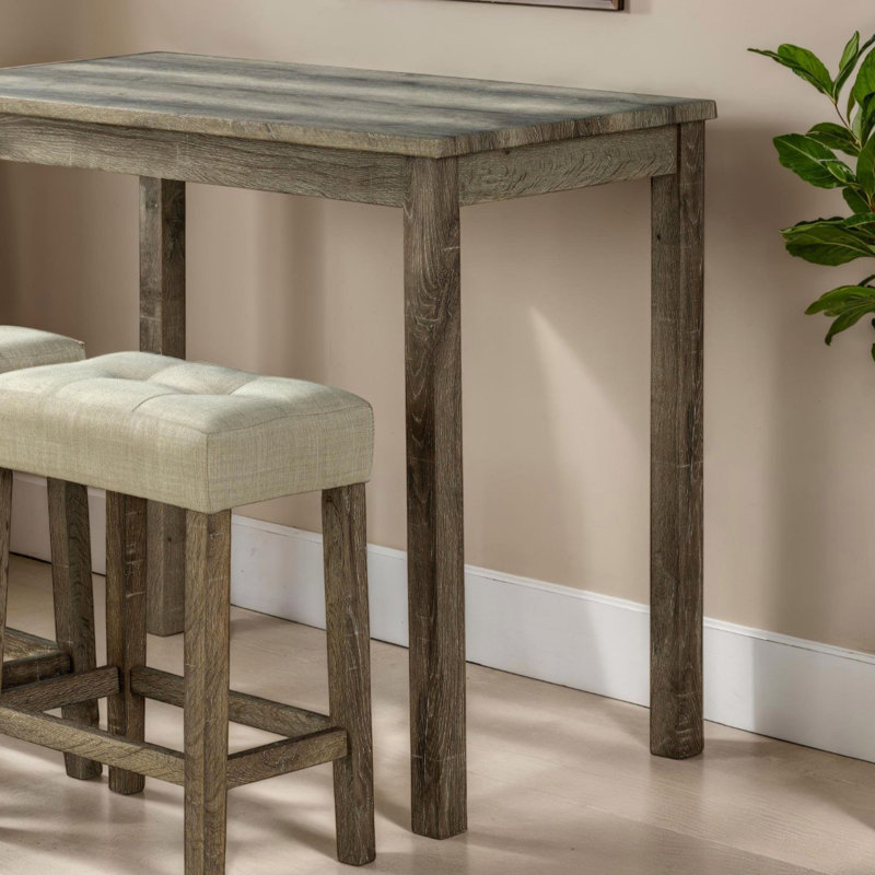 Ensemble de salle à manger transitionnel 3 pièces avec table en bois d'hévéa et tabourets capitonnés, parfait pour les espaces compacts et les salles à manger élégantes