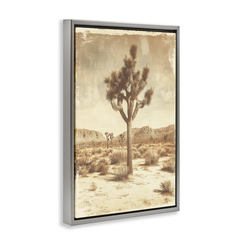 Cadre flottant Southwest Landscape Lone Tree, design par Petal Prints Design, Cadre flottant gris lustré, H 31 po x l 21 po