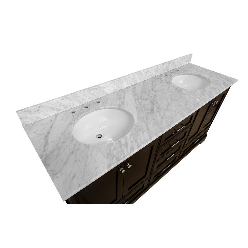 Ensemble de meuble-lavabo double 72 po Larosa, Chocolat, Marbre de Carrare